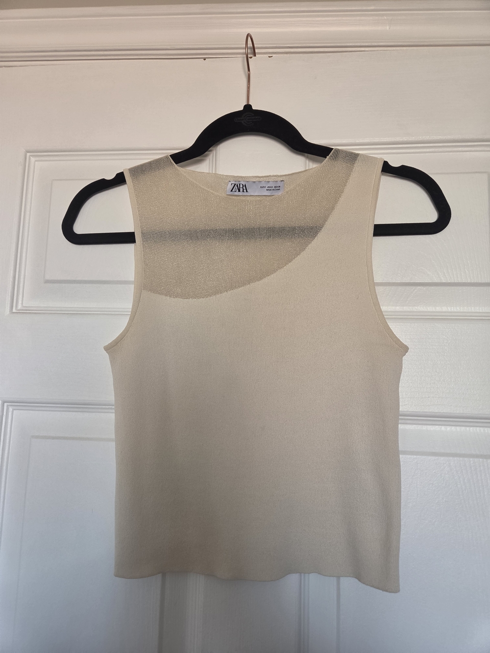 Zara Cream Sleeveless Top with Asymmetric Mesh